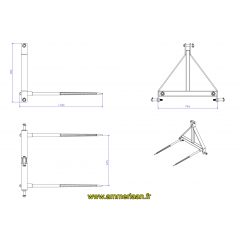 Pic'bal N-1 3 Points Gris Avec 2 Dents 1100x36