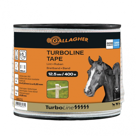 Ruban TurboLine 12,5mm blanc 400m gamme Gallagher - Ref: 086231