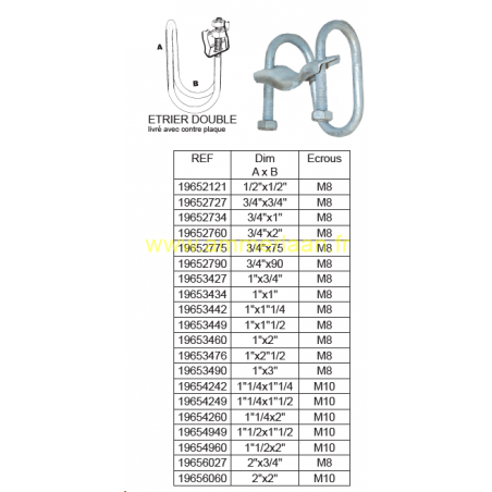 Etrier Double - avec contre plaque 3/4x1  20/27 - 26/34 renforcer