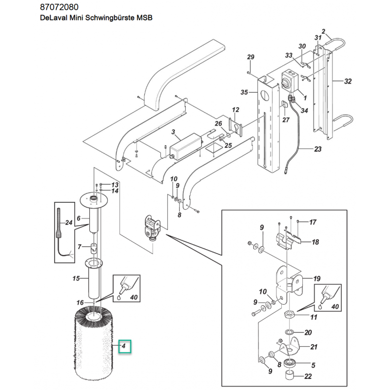 Brosse de rechange pour mini brosse oscillante MSB d'origine DeLaval - 876896-01