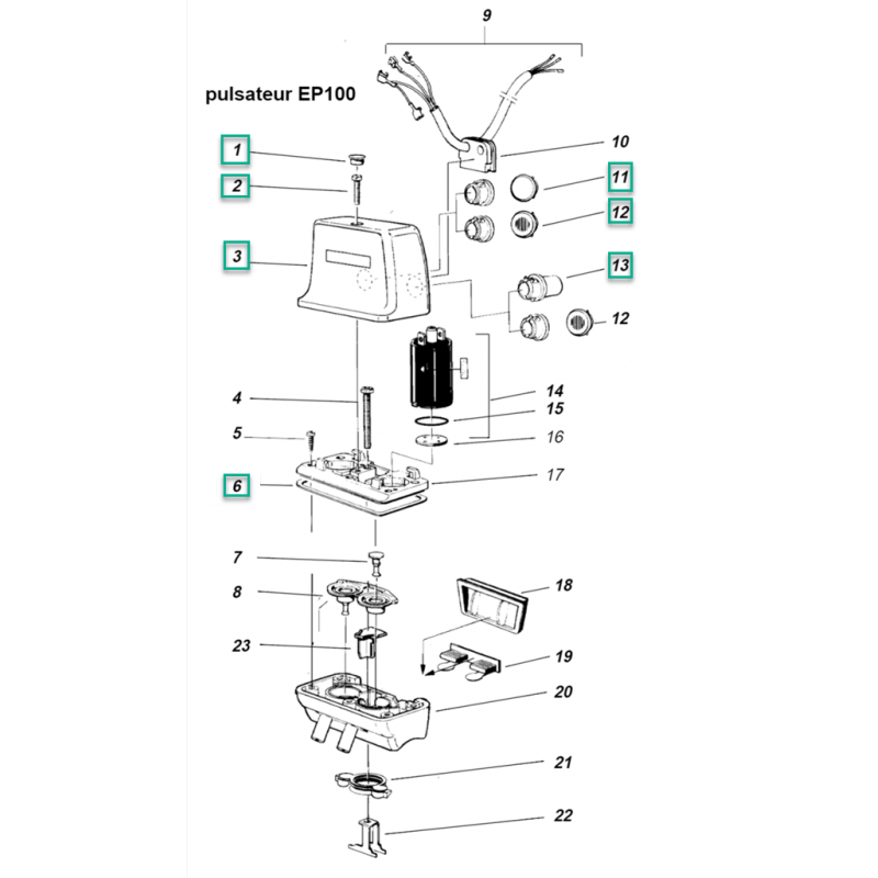 Kit couvercle EP100 d'origine Delaval (1+2+3+6+11+12+13) 997566-84