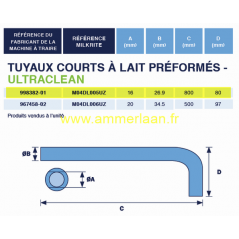 Tuyau Lait Coudé 15,5x27.5mm - 800x80mm Ultraclean MilkRite (1x)