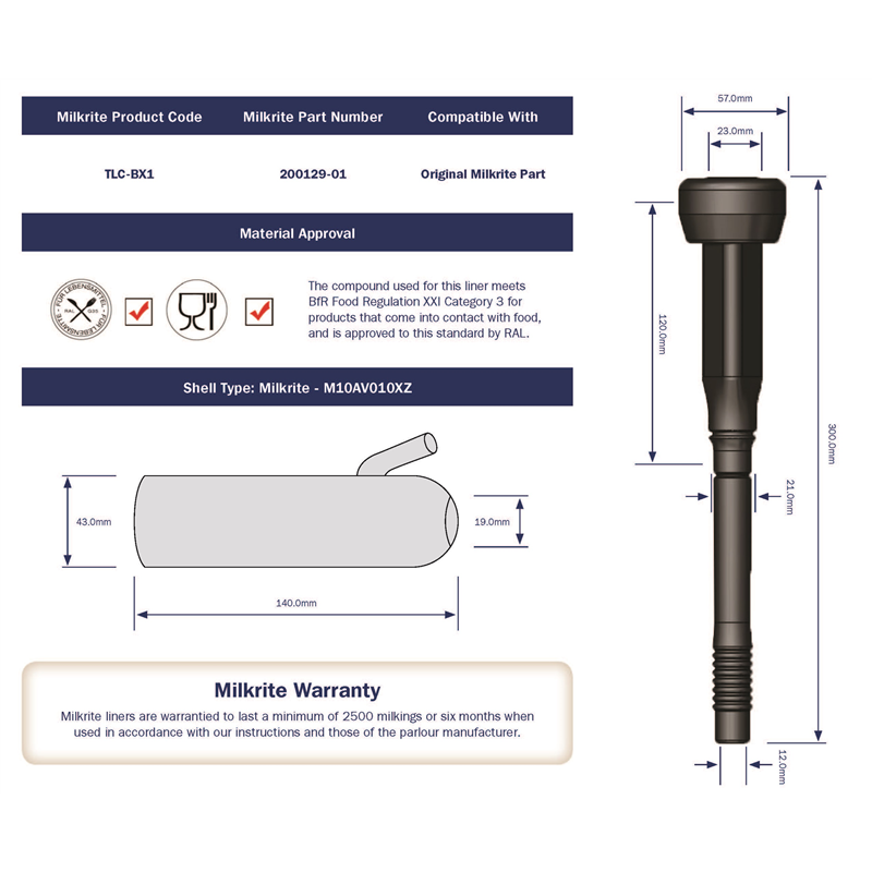 Manchon TLC-BX1 Triangulaires MilkRite Ultraliner Boumatic (4x)