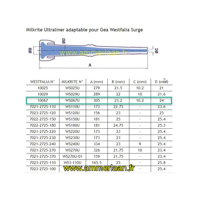 Manchon WS067U Ultraliner MilkRite Westfalia-Surge 7050-2725-067 (4x)