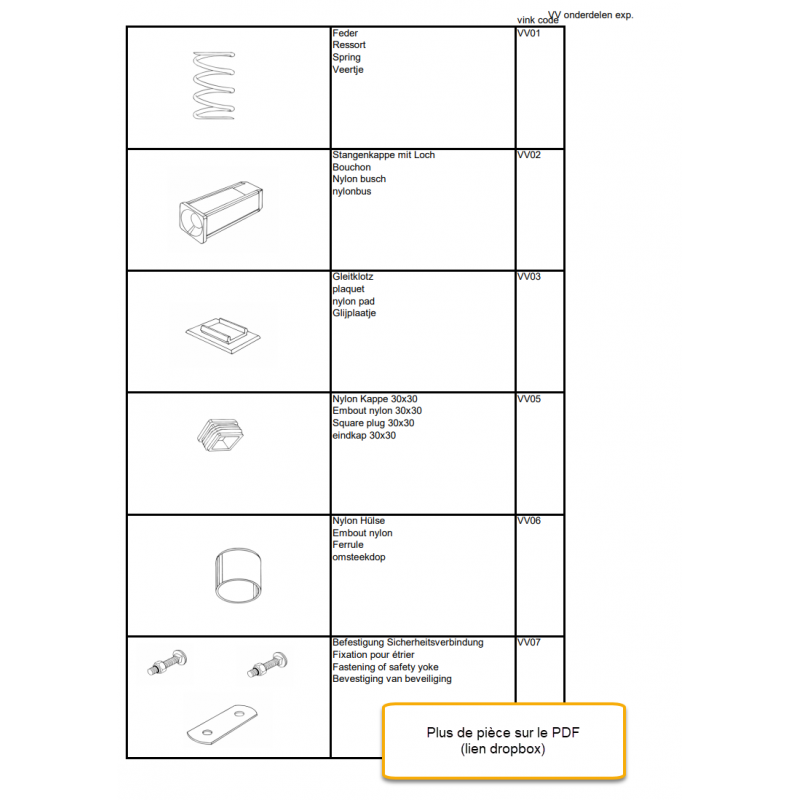 Plan Des Pièces Pour Vêleuse Vink Standard vaches laitières