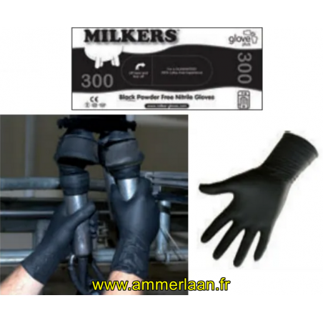 Milkers® Gants noirs poignet long 300 (50x) taille au choix