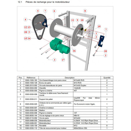 Tambour pour entraînement par corde - D16cm Rope drive unit - 5500-5550-009