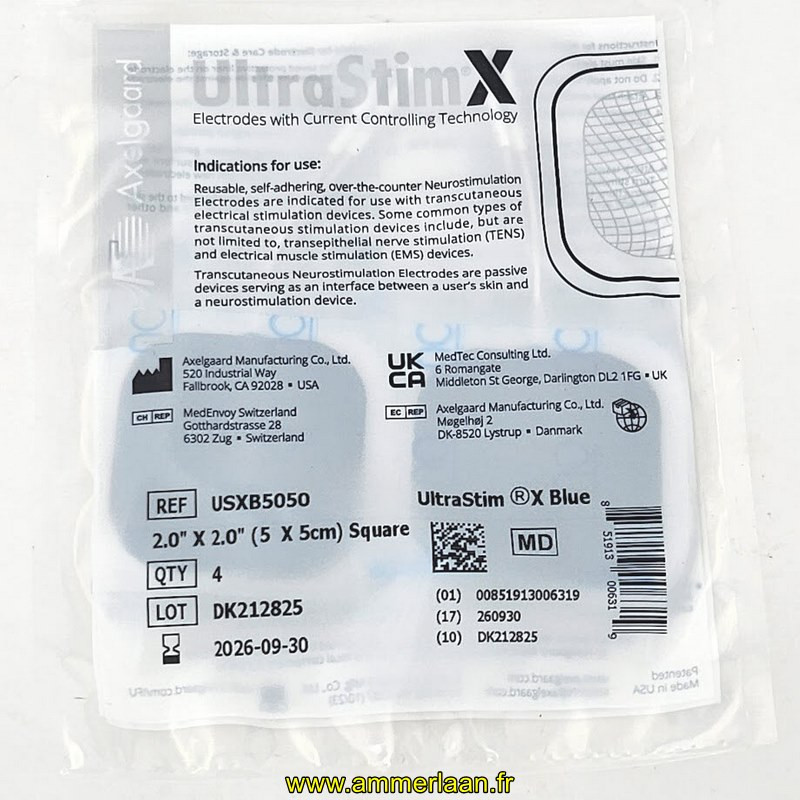 Axelgaard UltraStim® X Blue Electrodes 5x5 cm USXB5050 - DLUO 2026-09-30